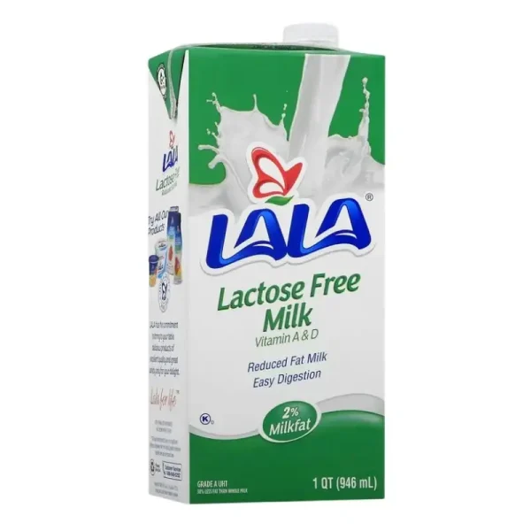 (Paquete de 4) LALA Leche UHT Estable, sin Lactosa, 2% Reducida en Grasa, sin Sabor, Caja de 32 oz