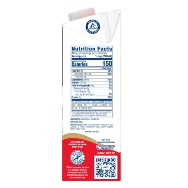 (paquete de 3) LALA Leche entera UHT estable, sin sabor, caja de 32 oz