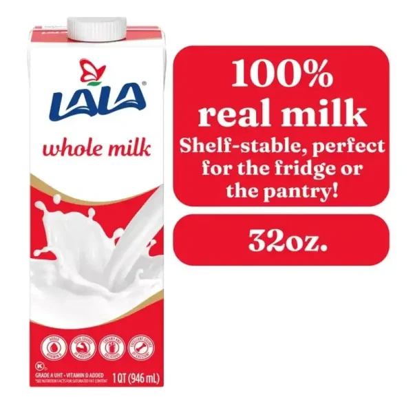 (paquete de 3) LALA Leche entera UHT estable, sin sabor, caja de 32 oz