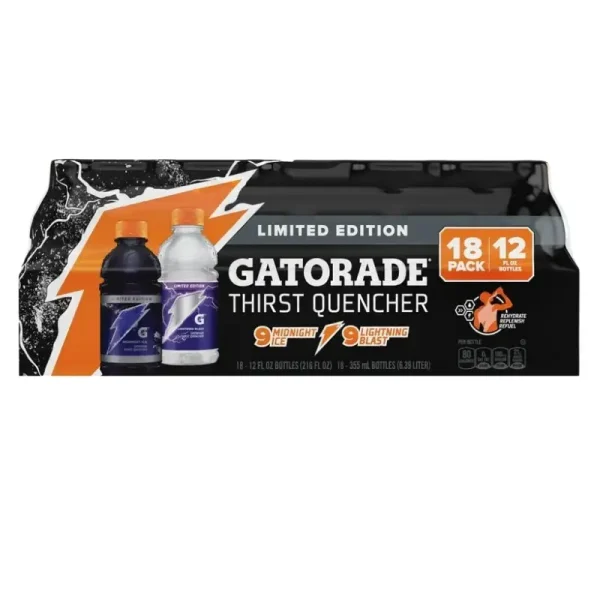 Gatorade Paquete Variado de  Bebidas Deportivas Lightning Blast_Midnight Ice, 12 fl oz, Botellas de 18 Unidades