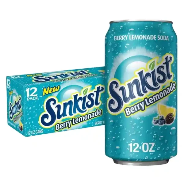 Sunkist Refresco Blackberry Lemonade sin Cafeína, 12 fl oz, Paquete de 12 Latas