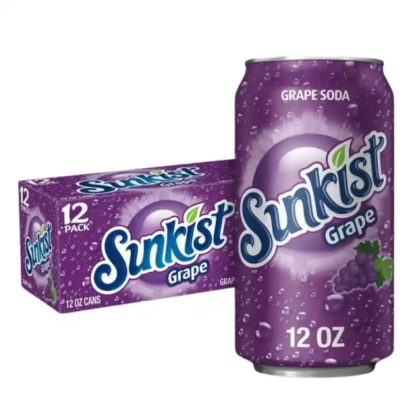 Sunkist Refresco Grape sin Cafeína, 12 fl oz, Paquete de 12 Latas