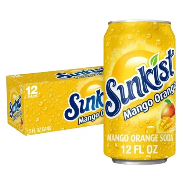 Sunkist Refresco Mango Orange sin Cafeína, 12 fl oz, Paquete de 12 Latas