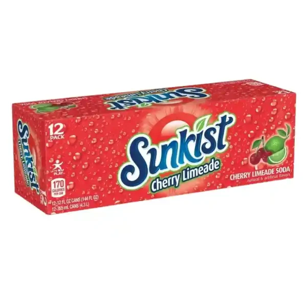 Sunkist Refresco de Lima y Cereza 12 fl oz, Paquete de 12 - Imagen 3