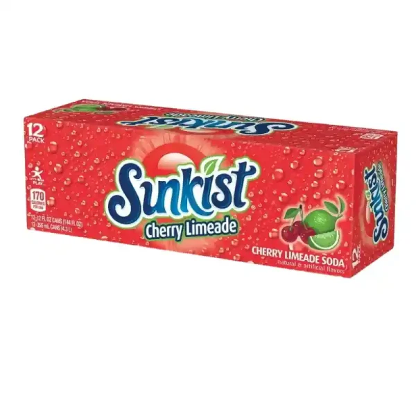 Sunkist Refresco de Lima y Cereza 12 fl oz, Paquete de 12 - Imagen 2