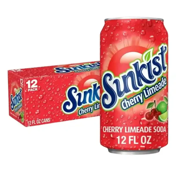 Sunkist Refresco de Lima y Cereza 12 fl oz, Paquete de 12