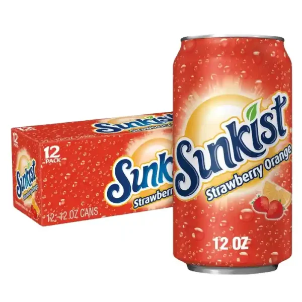 Sunkist Refresco de Naranja y Fresa 12 Fl Oz, Paquete de 12 Latas - Imagen 3