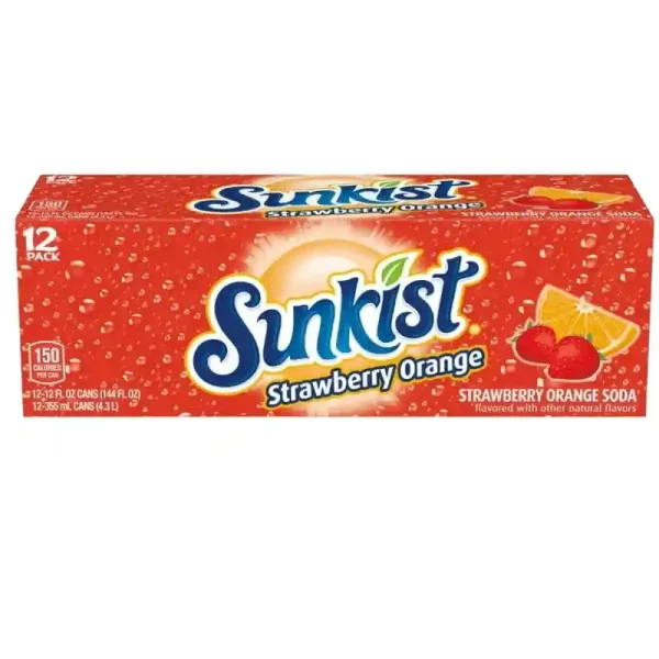 Sunkist Refresco de Naranja y Fresa 12 Fl Oz, Paquete de 12 Latas