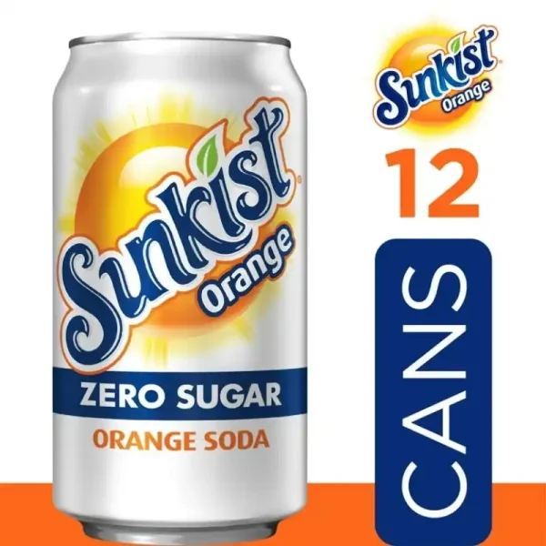 Sunkist Zero Sugar Orange Gaseosa 12 Fl Oz, Paquete de 12 Latas - Imagen 4