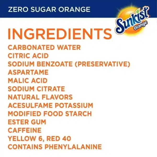 Sunkist Zero Sugar Orange Gaseosa 12 Fl Oz, Paquete de 12 Latas - Imagen 3