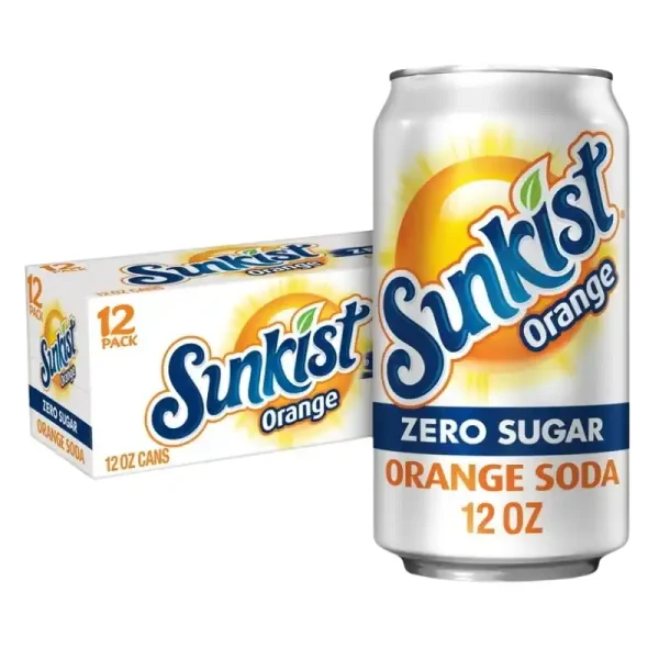 Sunkist Zero Sugar Orange Gaseosa 12 Fl Oz, Paquete de 12 Latas