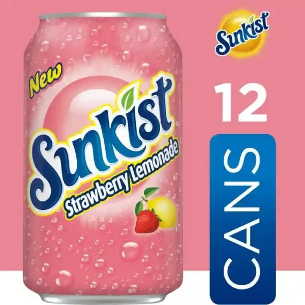 Sunkist sin Cafeína Strawberry Lemonade Refresco Pop, 12 fl oz, 12 Latas de Paquete - Imagen 5