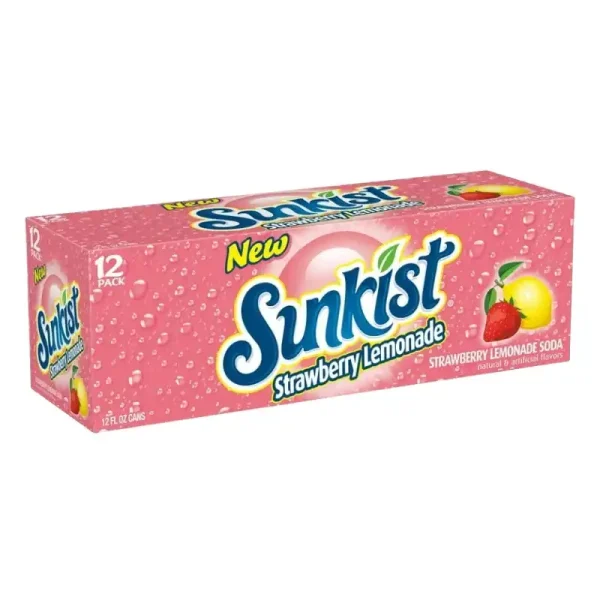 Sunkist sin Cafeína Strawberry Lemonade Refresco Pop, 12 fl oz, 12 Latas de Paquete - Imagen 3