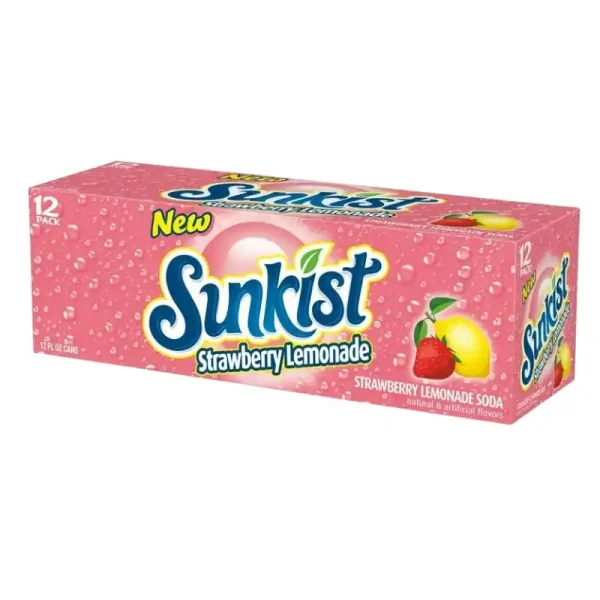 Sunkist sin Cafeína Strawberry Lemonade Refresco Pop, 12 fl oz, 12 Latas de Paquete - Imagen 2