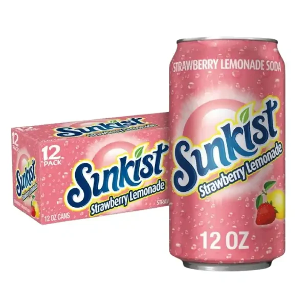 Sunkist sin Cafeína Strawberry Lemonade Refresco Pop, 12 fl oz, 12 Latas de Paquete