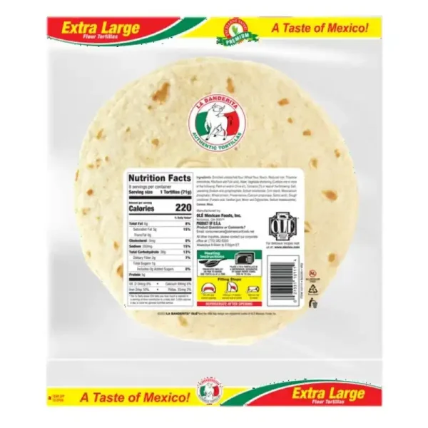 La Banderita Burrito Tortillas de Harina Tamaño 10" 20 Oz. 8 Unidades (Pack de 4)