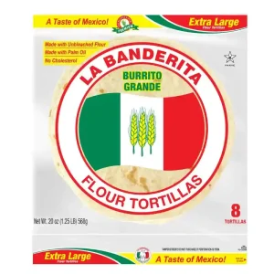 La Banderita Burrito Tortillas de Harina Tamaño 10" 20 Oz. 8 Unidades (Pack de 4)