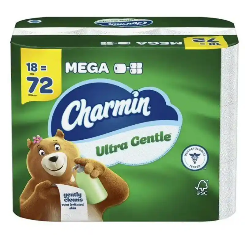 Charmin Papel Higiénico Ultra Gentle, 18 Mega Rollos, 231 Hojas por Rollo